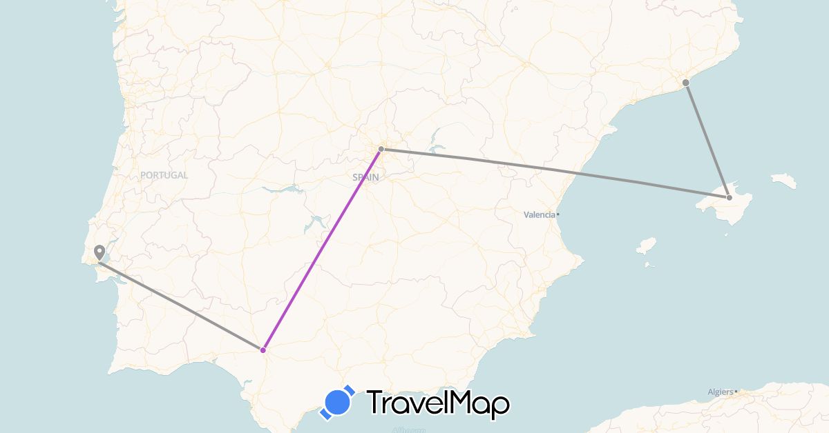 TravelMap itinerary: driving, plane, train in Spain, Portugal (Europe)